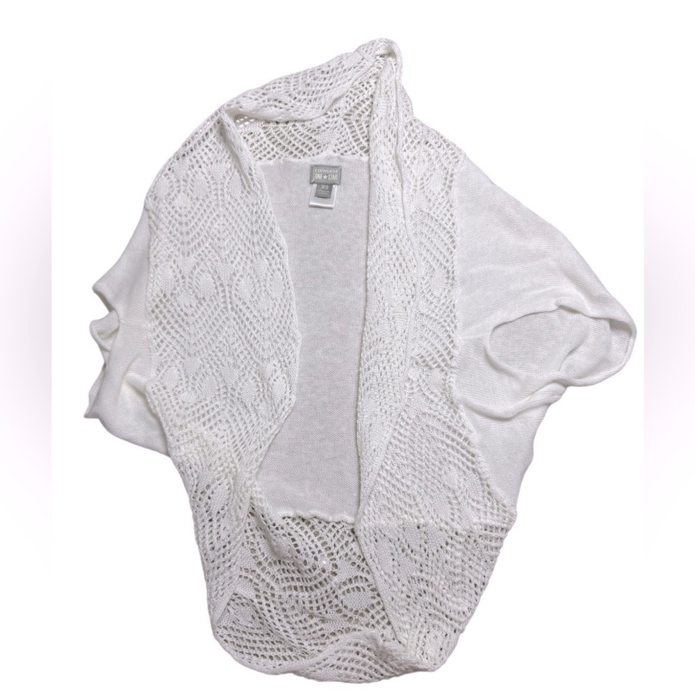 Converse One Star White Open Knit Cardigan – Size XS, Cocoon Drape 100% cotton